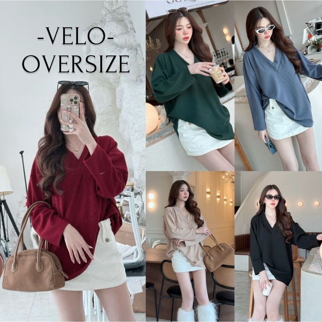VELO OVERSIZE TOP : เดรสคอวีแขนยาว มินิเดรสคอวีสาวอวบใส่ได้ งานน่ารัก สีแดง เกาหลี มินิมอล ป้าย SHEENY. (S006)