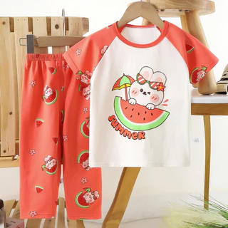 ชุดเซ็ทเสื้อผ้าเด็ก แขนสั้น+ขายาว ลายน่ารัก ใส่นอนได้ ผ้าเบาสบาย