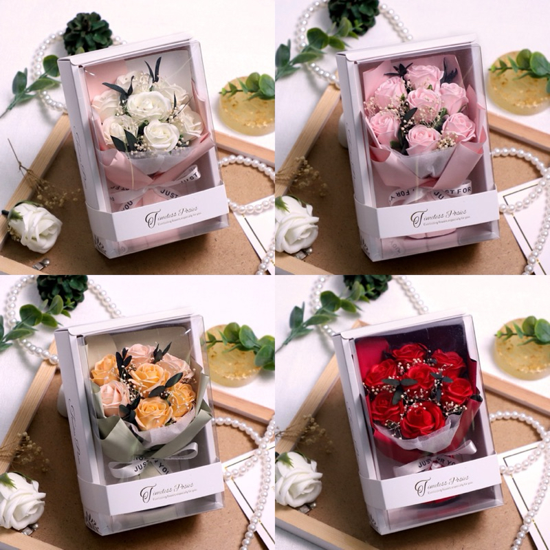 💦พร้อมส่ง💦 ช่อดอกกุหลาบ ดอกกุหลาบ ช่อวาเลนไทน์ ดอกไม้ปลอม ของขวัญวันวาเลนไทน์ ช่อกุหลาบ 7 ดอก พร้อมกล่อง แพ็คเกจน่ารัก
