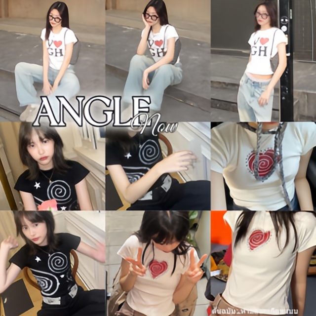 （จัดส่งตลอด 24 ชั่วโมง）Angle Official เวอร์ชั่นเกาหลี baby valentine 2025 baby tee สาวอวบ เสื้อสั้น
