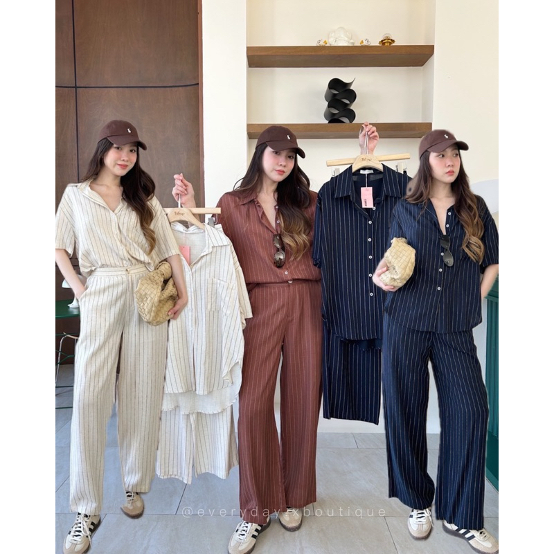 Stripe x linen set (790฿) งานเข้าชุด2ชิ้น เซ็ทลินิลลายทางขายาว เสื้อเชิ้ต+กางเกงขายาว ผ้าดีมาก งานคุณภาพ tshop