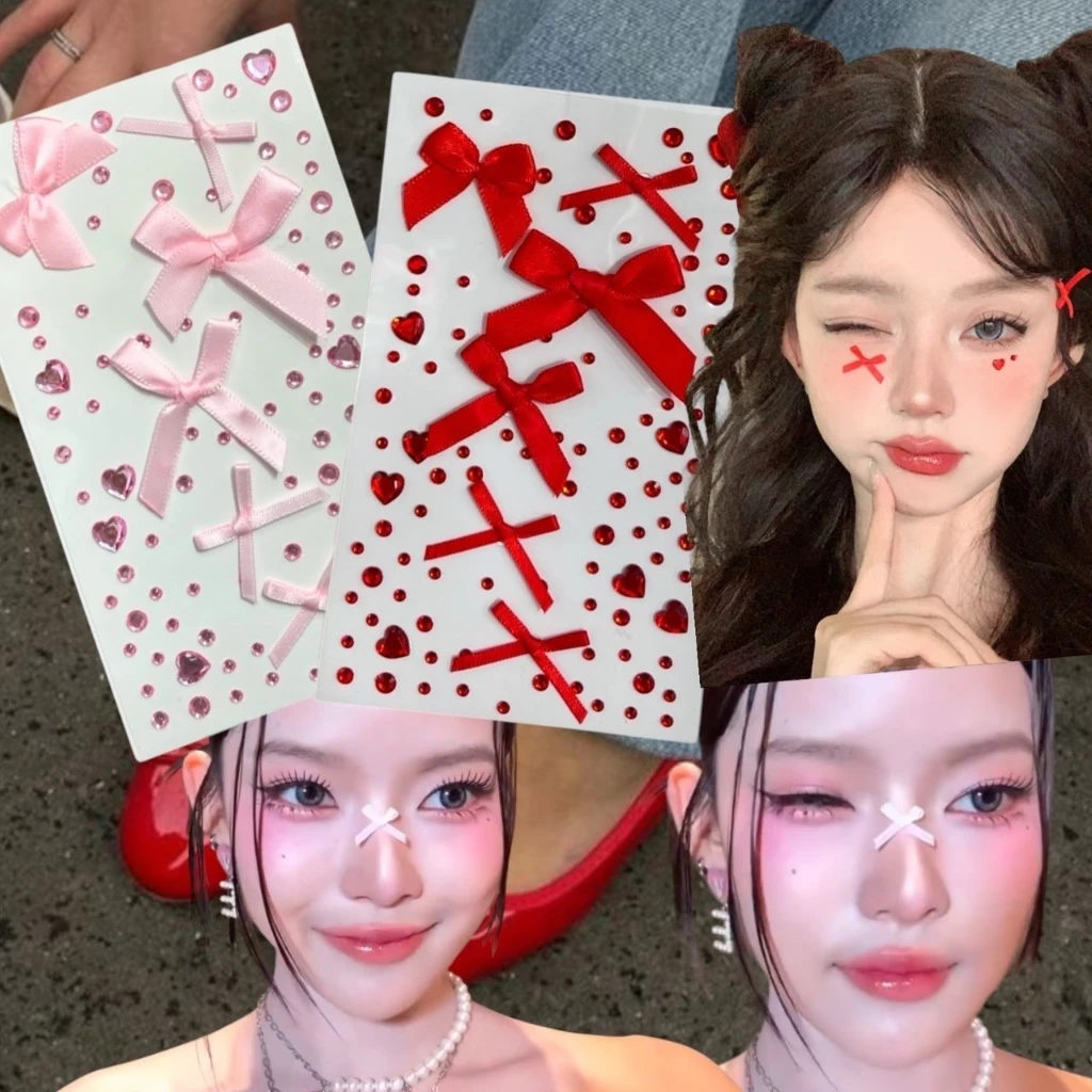 Heart And Bow Diy Sticker สติ๊กเกอร์ 3D ใช้ติดหน้า โบว์ผ้า คริสตัลเพชร คริสตัลหัวใจ ขนาดต่างๆ ใช้ประดับผม ตกแต่งใบหน้า