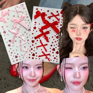 Heart And Bow Diy Sticker สติ๊กเกอร์ 3D ใช้ติดหน้า โบว์ผ้า คริสตัลเพชร คริสตัลหัวใจ ขนาดต่างๆ ใช้ประดับผม ตกแต่งใบหน้า