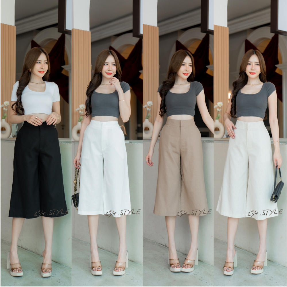 5Q01 กางเกง 5 ส่วน ตะขอหน้าผู้หญิงผ้าลินิน ซิปหน้า ฟรีไซส์ เล็ก-ใหญ่ ใส่สวยสวย