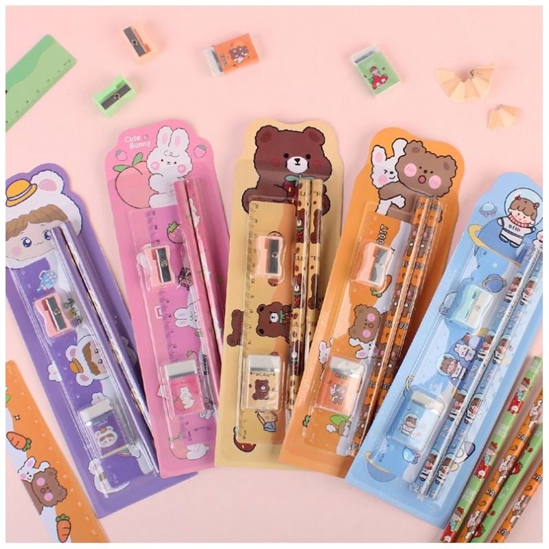 M036 ชุดเครื่องเขียนน่ารัก 5 ชิ้น มีให้เลือก 4 สี พร้อมส่งจากไทย