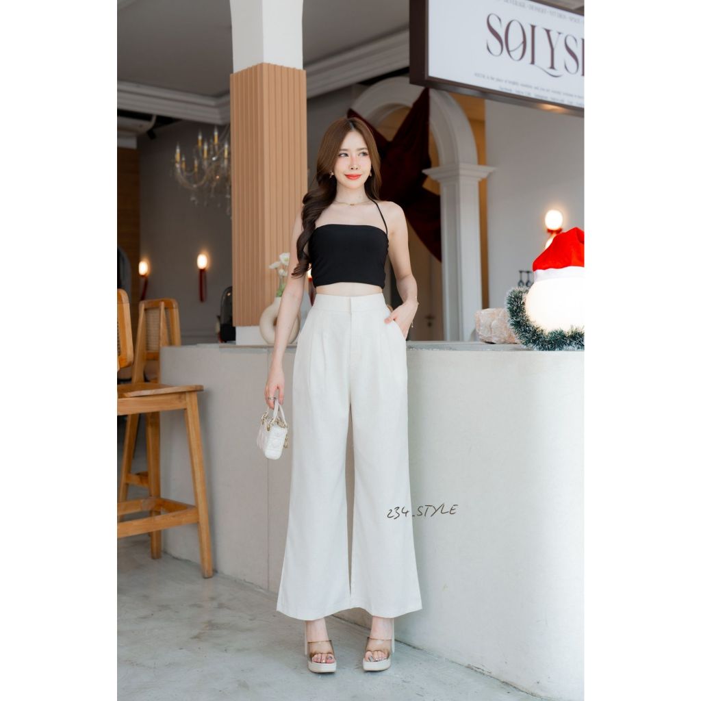 LH01 กางเกงขายาว 2จีบหน้าผู้หญิง ผ้าลินินตะขอ ซิปหน้า ฟรีไซส์ เล็ก-ใหญ่ ใส่ชิวชิวสบาย - รูปที่ 3