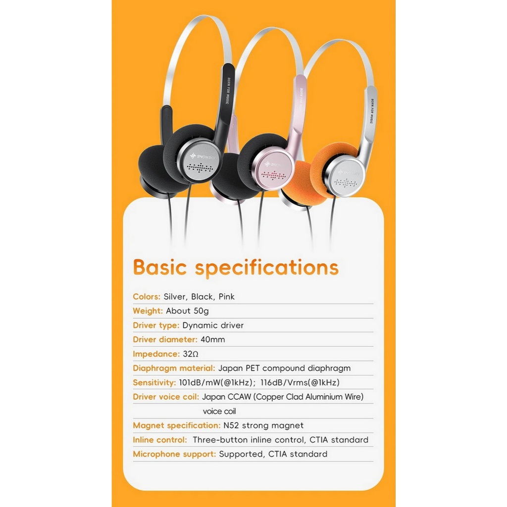 [ประกันศูนย์ไทย] Snowsky Wind หูฟัง Headphones สไตล์ย้อนยุค ไดรเวอร์ไดนามิก สวมใส่สบาย