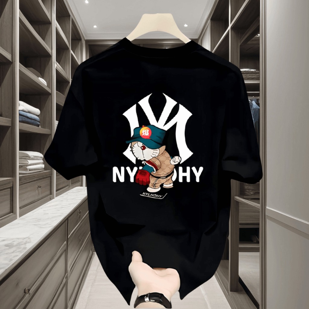 เสื้อยืดคอกลม-แขนสั้น OVERSIZE t-shirt พิมพ์ลาย "NYLHOHY"  เสื้อยืดสตรีทแฟชั่นเท่ๆ ผู้ชาย เสื้อเมกา สีพื้น สีขาว-ดำ