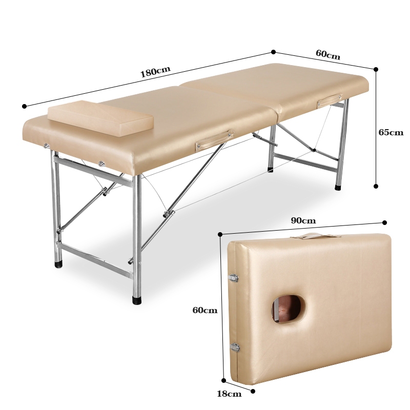 เตียงนวด พับเก็บได้ ขนาด180x60x65 PU ที่นอนหนัง เตียงสปา SPA(สีดำ/สีทอง)Massage bed โครงสแตนเลส