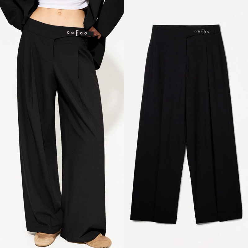 BERSHKA Wild-Legs Trouser With Belt Side
