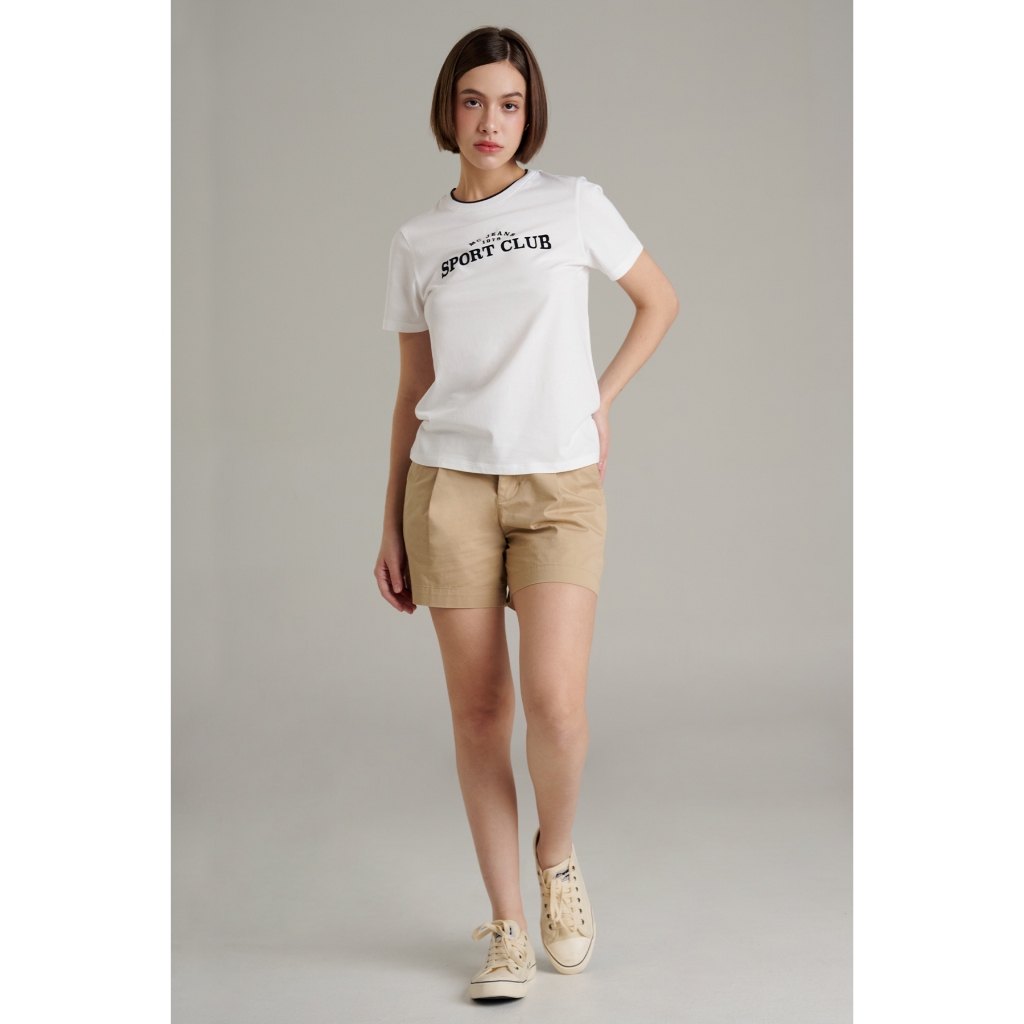 Mc jeans เสื้อยืดแขนสั้นผู้หญิง คอกลม สีขาว MTSZC86