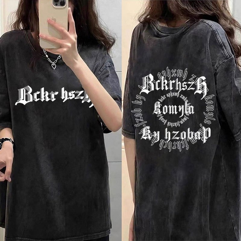 เสื้อยืดฟอกเฟดผู้หญิงแขนสั้นแบบหลวมไตล์เกาหลี ผ้าคอตตอน100% oversize เสื้อผ้าคนอ้วนไซส์ใหญ่ แฟชั่นมาใหม่ สกรีนลายวินเทจ - รูปที่ 4