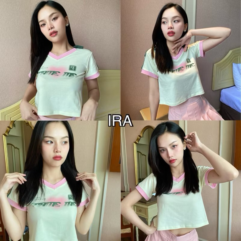 BY IRA พร้อมส่ง sᴘᴏʀᴛʏ ᴘᴏʟᴏ ᴄᴏʟʟᴇᴄᴛɪᴏɴ shirt ครอปคอวีดีเทลคอปก เข้ารูป ยืดได้เยอะ