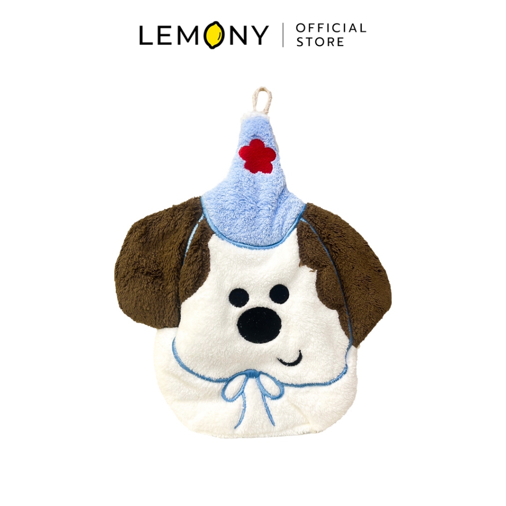 LEMONY Birthday party hand towel (dog) ผ้าเช็ดมือ ลวดลายน้องหมาปาร์ตี้สุดคิวท์ ขนาด 38 กรัม