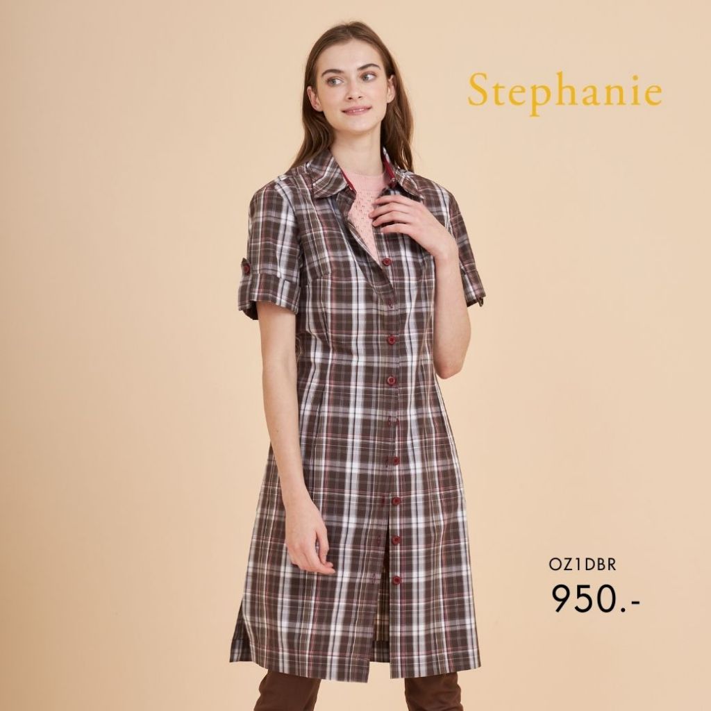 Stephanie ชุดเดรสเชิ๊ต DressA-Line ทรงเอสีน้ำตาล OZ1DBR — صورة 6