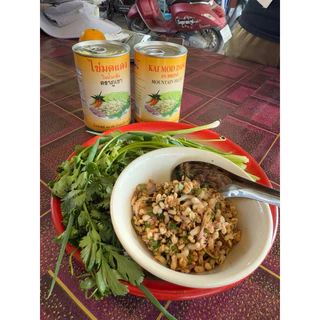 🐜ไข่มดแดงกระป๋อง หรือ ไข่มดส้มกระป๋องในน้ำเกลือ ของอร่อยจากไข่มด ผลิตจาก มด จริงๆ มาในรูปแบบกระป๋อง มีให้รับประทานทั้งปี