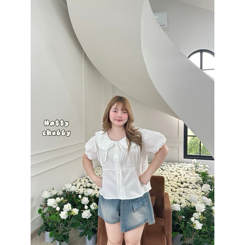 NC เสื้อครอปคอบัว แต่งลูกไม้รอบตัว น่ารักมาก ไซส์ใหญ่ รูปที่ 8