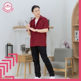 เสื้อช็อป ช่าง ใส่ทำงาน เสื้อคณะสีเลือดหมู คอเชิ้ตแขนสั้น ปักชื่อฟรี ! +รับปักโลโก้