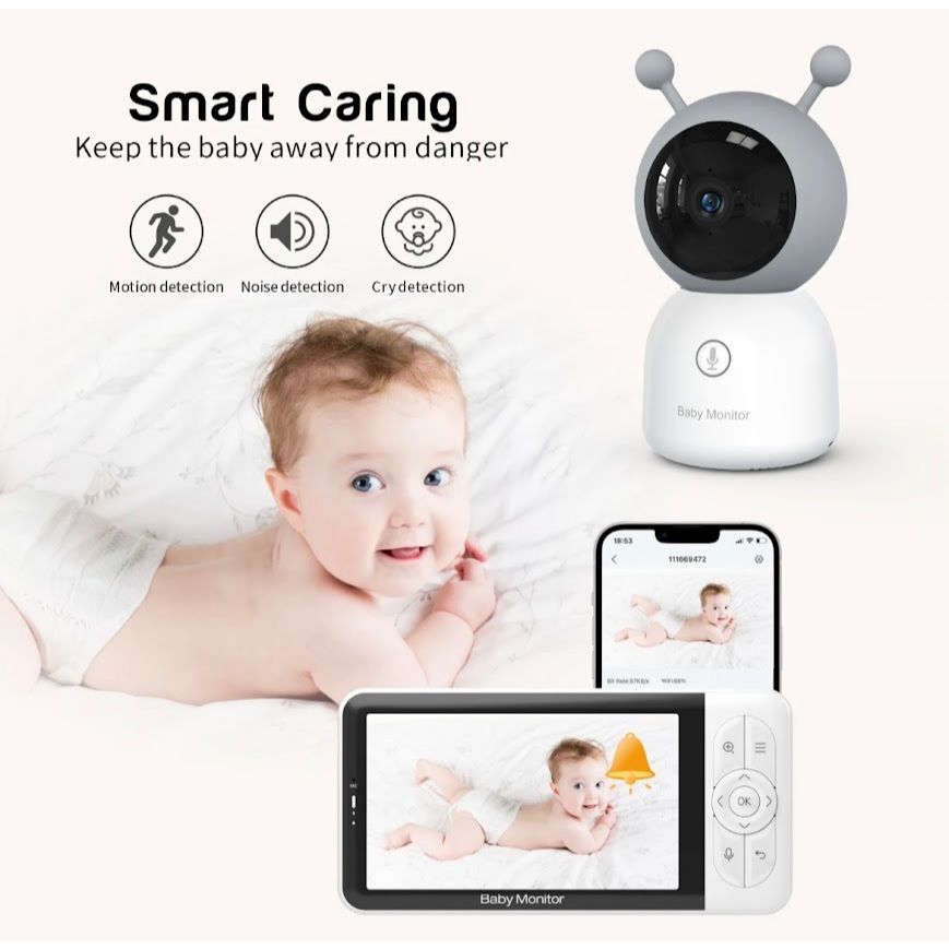 1080P 2KP WIFI Dual Mode Baby Monitor 5Inch HD Baby Automatic Night Vision Monitor App และ Monitor Control Baby Care