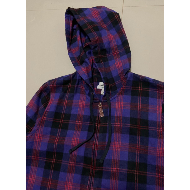 เสื้อแขนยาวมีหมวก LL Bean scotch plaid flannel hoodie