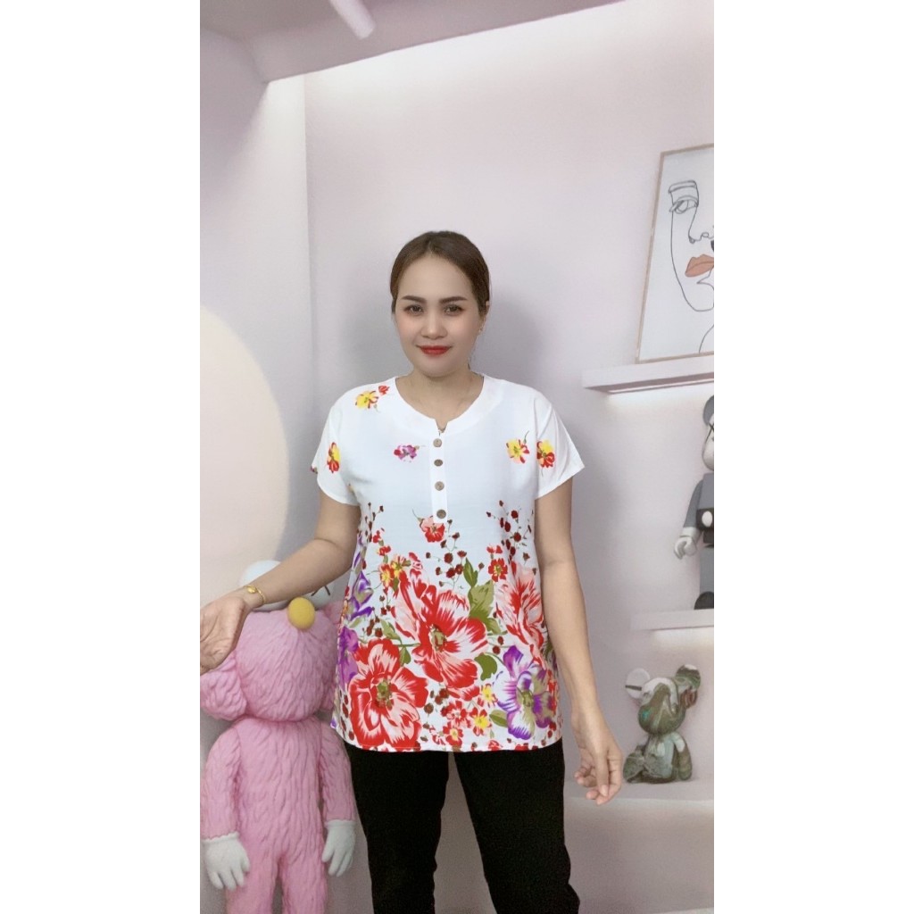 เสื้อผ้าผู้หญิงสาวอวบ เสื้อลายดอก ฟรีไซร์อก38-40นิ้ว รุ่น896