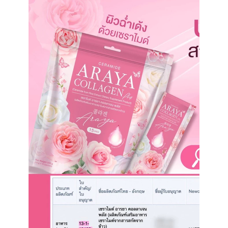 Araya Collagen อารยา คอลลาเจน /เซราไมด์ อารยา คอลลาเจน พลัส(1 ห่อ)