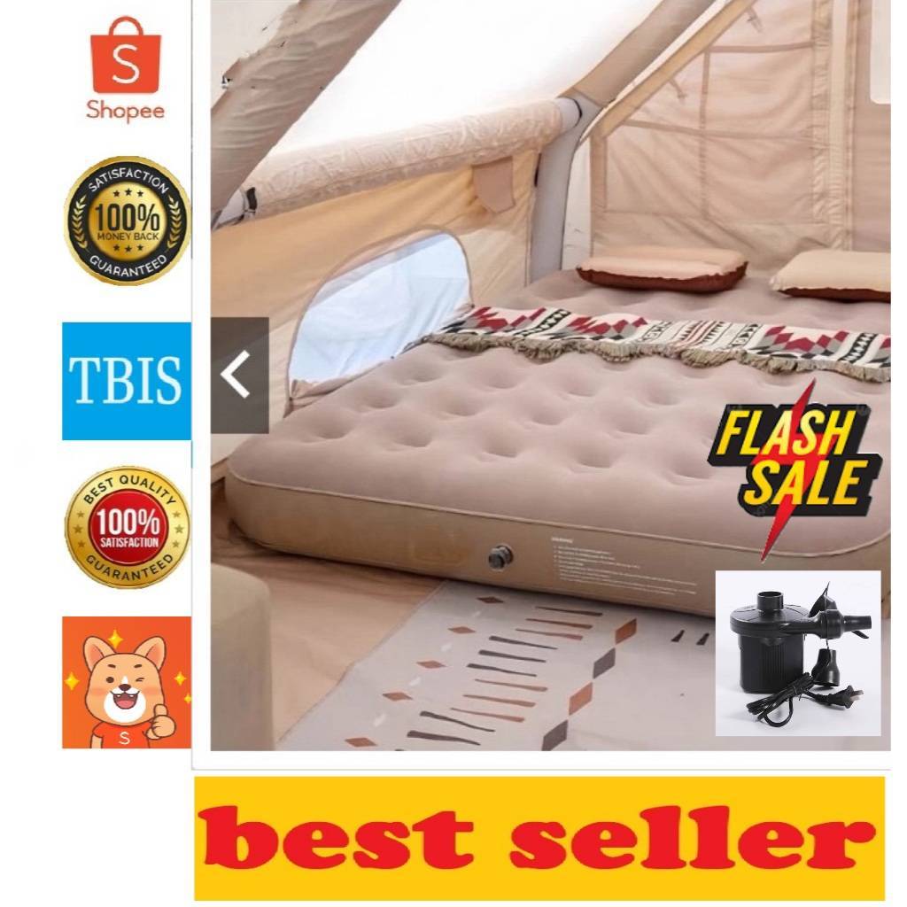 ที่นอนเป่าลม สีเบจ ขนาด 2.5 3.5 4 5 6 ฟุต เตียงเป่าลม ที่นอนแคมป์ปิ้ง Flocked Air Beds