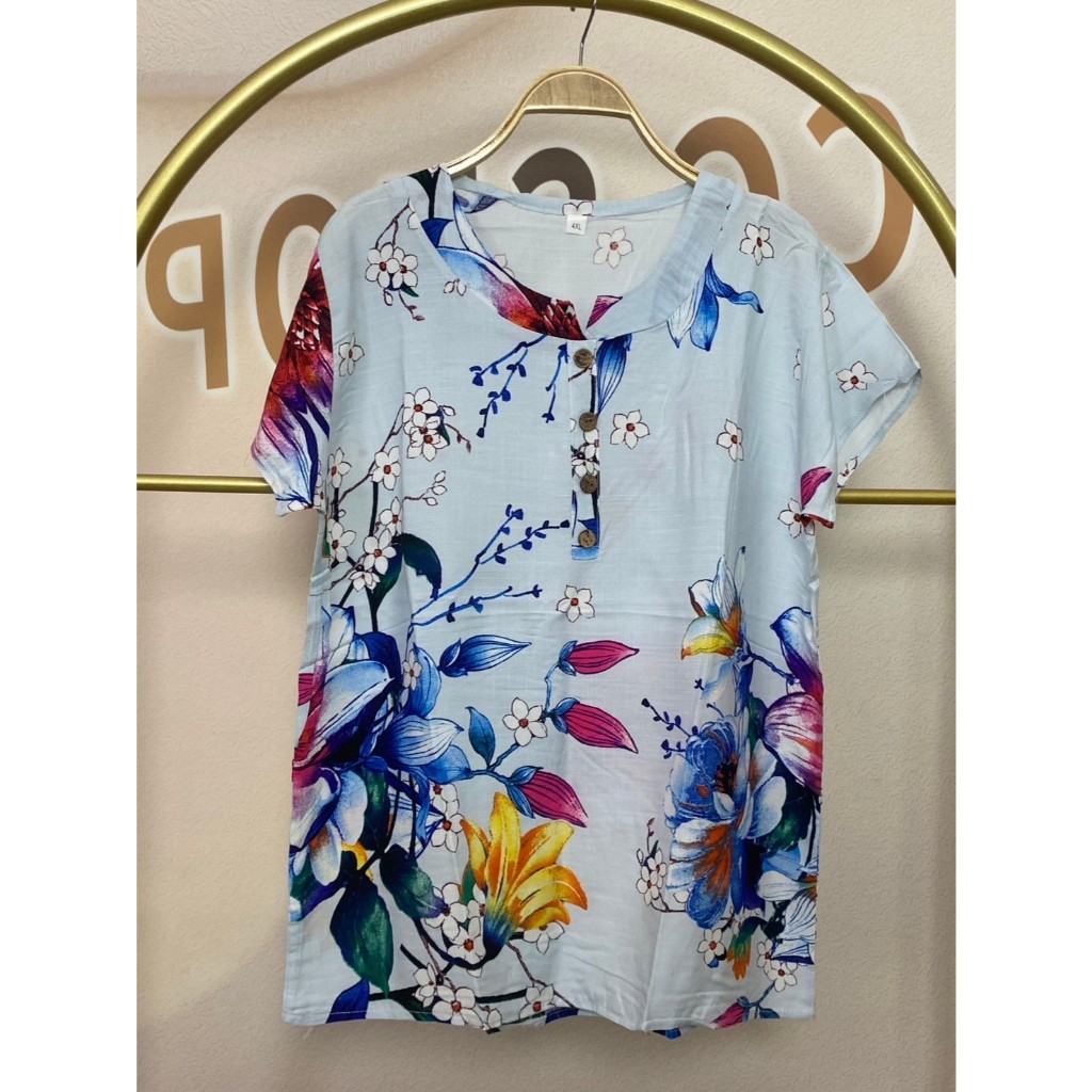 เสื้อผ้าสปัน อกฟรีไซร์38-44นิ้ว แขนสั้น เสื้อสปันลายดอก รุ่น896