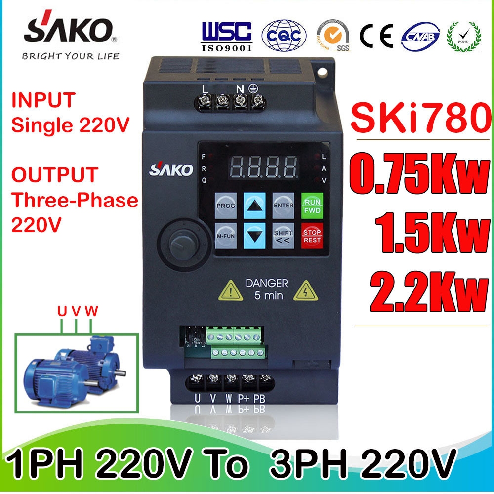 SAKO SKI780 220V To 3 เฟส 220V MINI VFDอินเวอร์เตอร์ ตัวแปรความถี่ สำหรับมอเตอร์ ควบคุม ความเร็ว 3-P