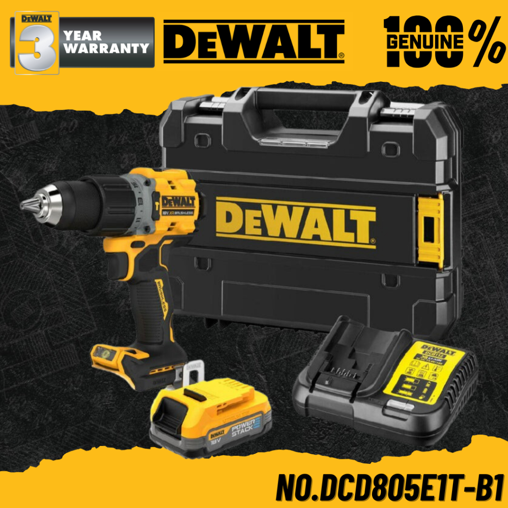 DEWALT ชุดสว่านกระแทกไร้สาย  18V. Powerstack No.DCD805E1T-B1