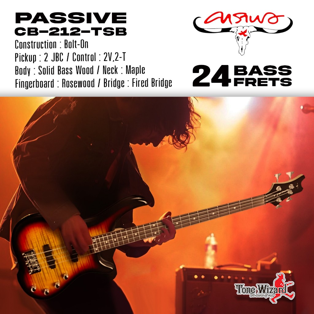 CARABAO  กีตาร์เบส BassGT 24F44"2V2T2SC รุ่น CB-212 TSB (7900)