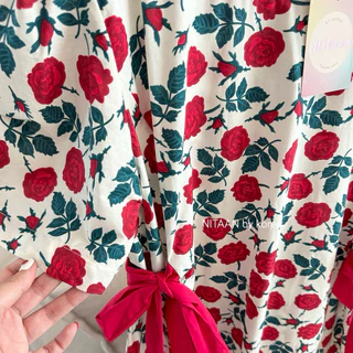 (มีอก46/52)NITAAN BOW DRESเดรสโบว์ข้างแบบยาวผ้าคอตตอนเนื้อดี สีสดชัดเหมือนเดิม♥️