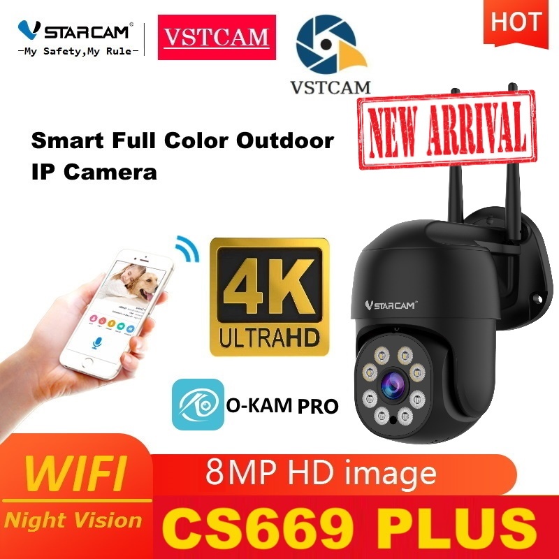 Vstarcam CS669 PLUS (สีดำ）ใหม่ 2025 ความละเอียด 8 ล้านพิกเซล กล้องวงจรปิดไร้สาย Ultra HD 4K Color Ni