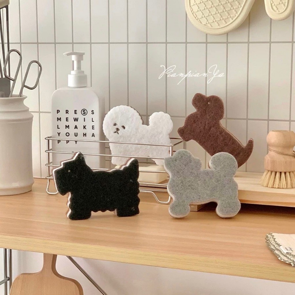 พร้อมส่ง ฟองน้ำล้างจาน หมา4ตัว แบบหนา3ชั้น ขจัดคราบทำความสะอาด 4 dog dishwashing sponge ฟองน้ำน่ารัก ฟองน้ำรูปหมา 60052