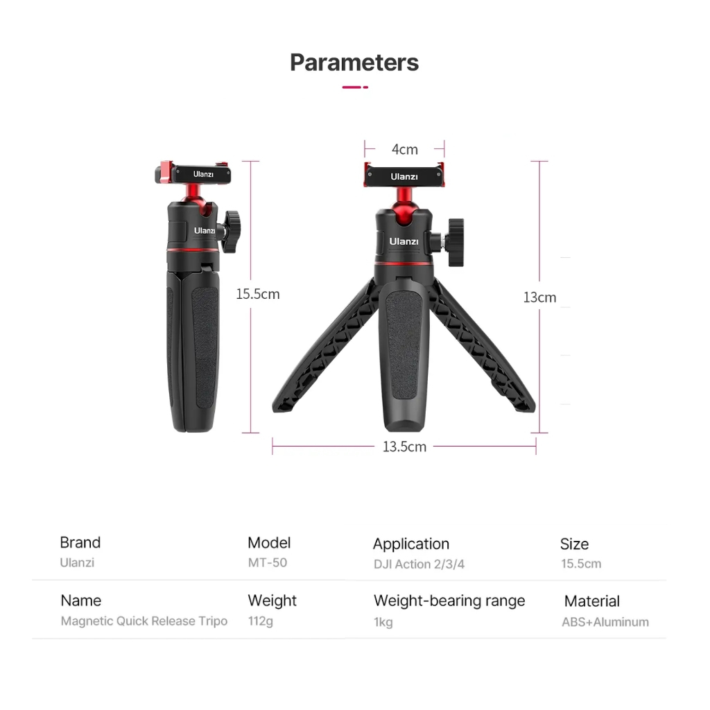 Ulanzi MT50 Magnetic Quick Release Tripod ขาตั้งกล้อง ไม้เซลฟี่ ระบบปลดเร็ว สำหรับ DJI Action 2/3/4
