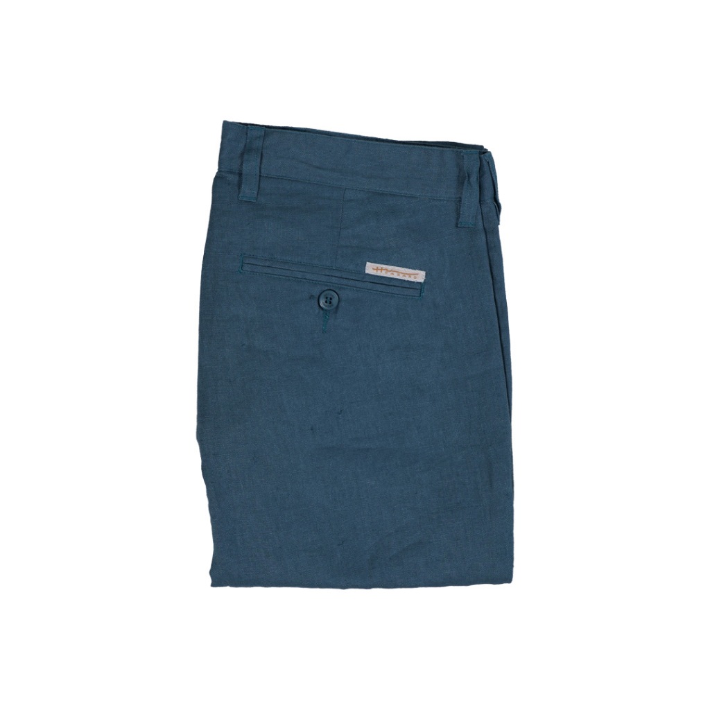 Hazard กางเกงทำงานขายาวสีพื้นไม่มีจีบ ผ้า Linen(ลินิน) สีน้ำเงิน ราคา ถูกที่สุด ดีลบีเคเค