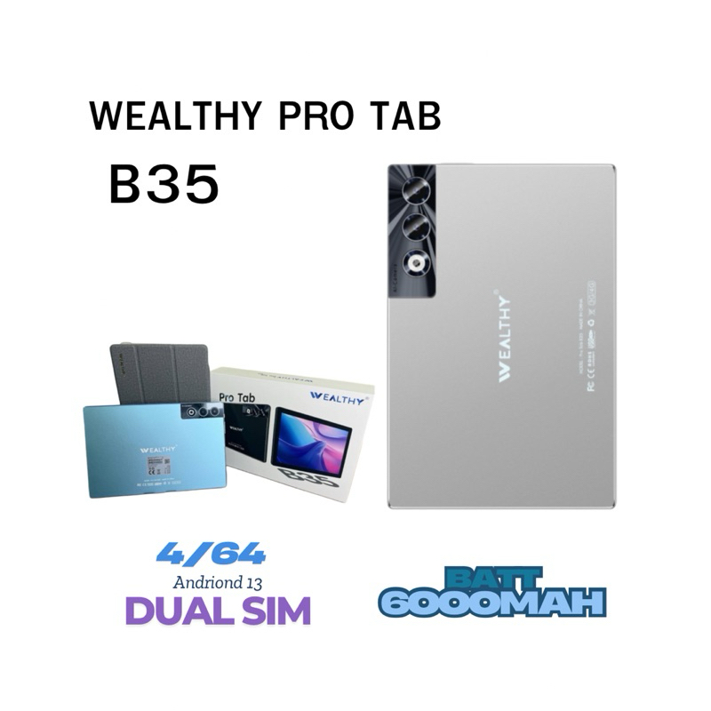 Tab Wealthy Pro B35 จอ10.1 4/64 Batt6000mAh ฟรีปากกาซองปิดเปิด รับประกันศูนย์1ปี