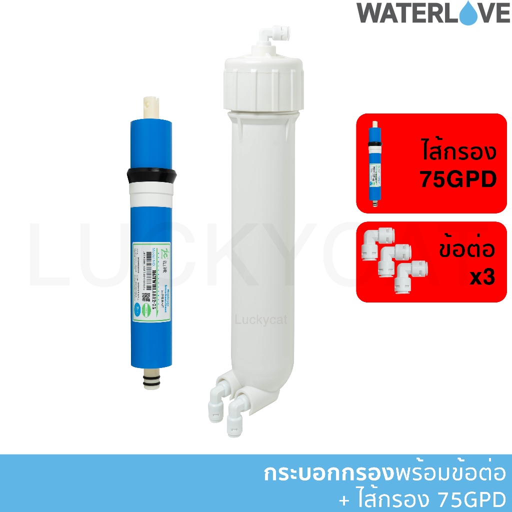 ชุดกระบอกเมมเบรน 1812 สีขาวทึบ พร้อมไส้กรอง RO Membrane ขนาด 75GPD และข้อต่อฉากสวมเร็ว  ขนาด 1/4 นิ้ว