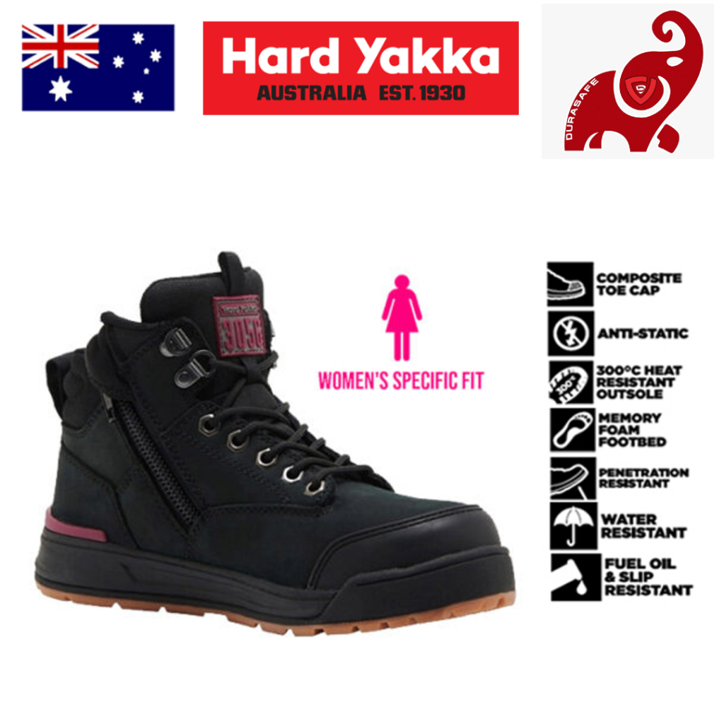 รองเท้าเซฟตี้ HARD YAKKA Y60333 3056 Women 5-Inch Lace Side-Zip Safety Boot Black