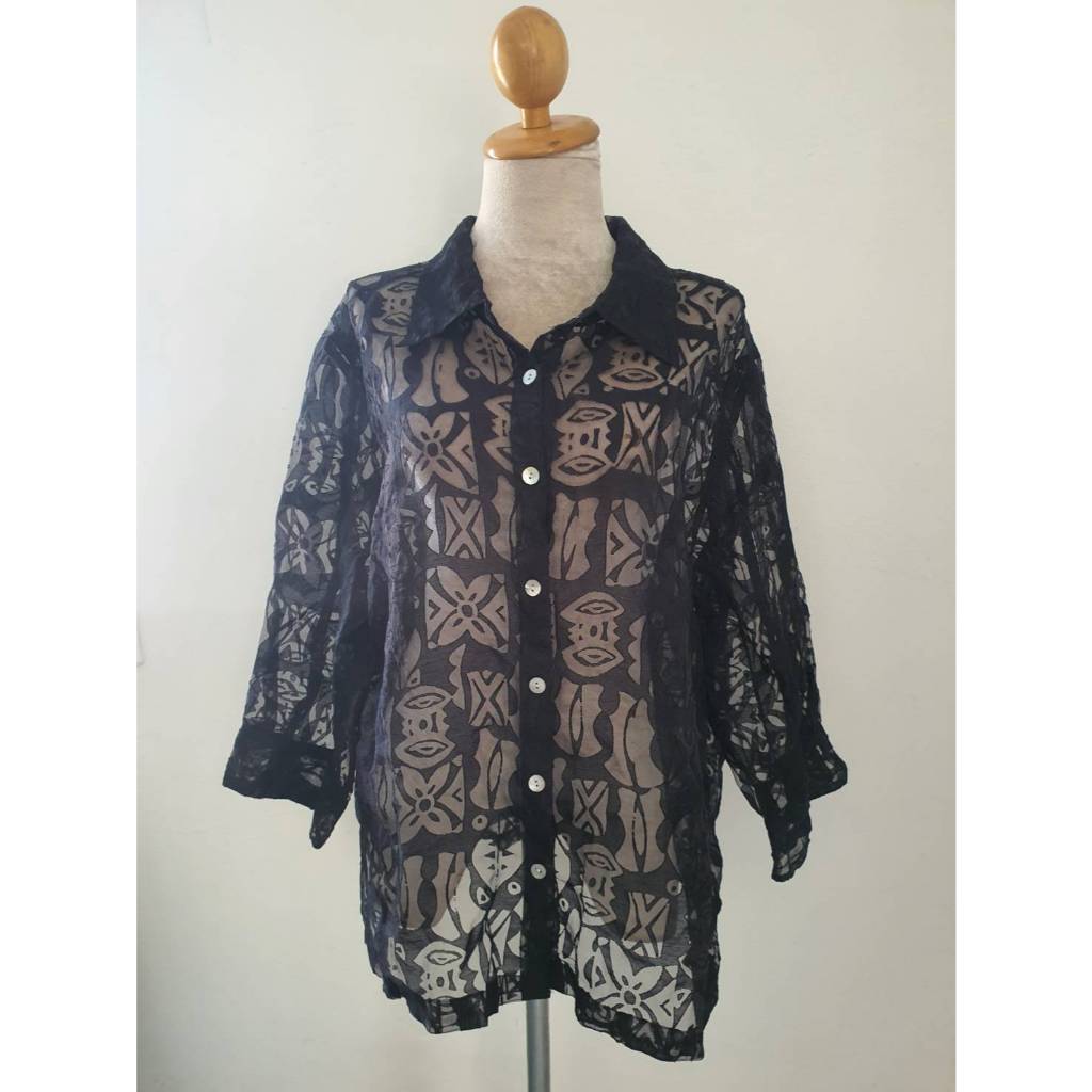 FF05913 เสื้อแฟชั่น ชีฟอง สีดำ มือสอง MIRASOL อก 52 นิ้ว