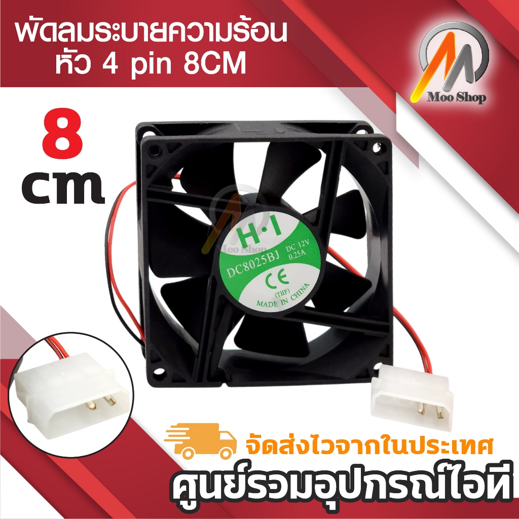 พัดลมระบายความร้อน Fan Case พัดลม 8CM สีดำ พัดลมติดเคส พัดลมDIY หัว 4 pin