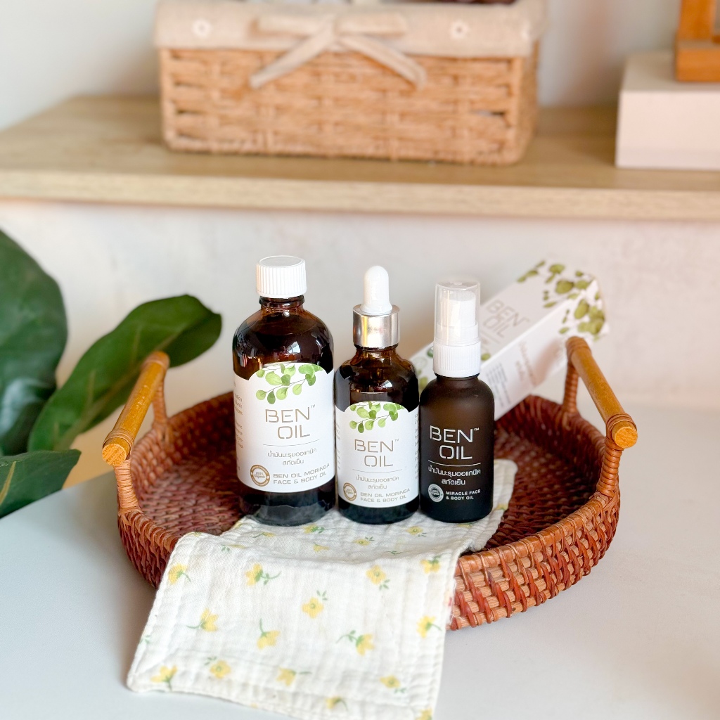 น้ำมันมะรุม Ben Oil ออกานิค ขนาด 30 มล สำหรับบำรุงผิวหน้า และผิวกาย Organic Moringa Oil 30 Ml. **โฉมใหม่กล่องสีเขียว**
