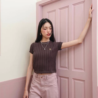 CHUUCHOP - (S-2XL) Clair Knit Top เสื้อไหมพรมแขนสั้น ผ้าร่อง(C8371)