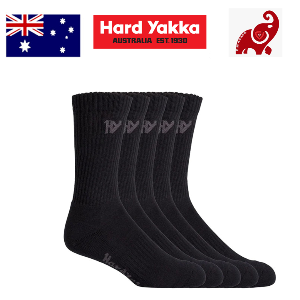 ถุงเท้า HARD YAKKA G20035 Men’s Cotton Crew Worksock 5 Pack Black, Free Size