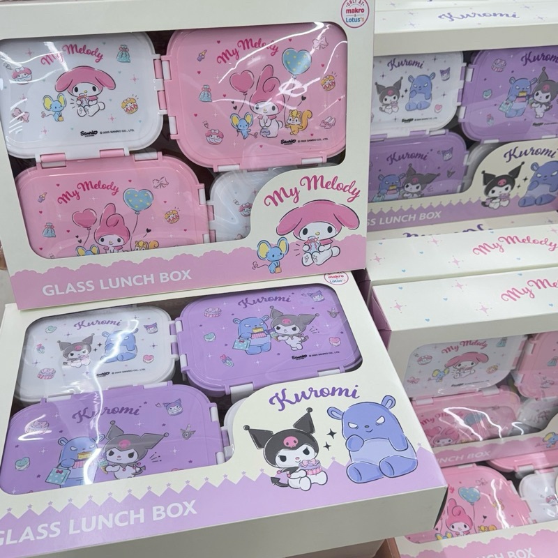 พร้อมส่ง sanrio เซ็ตกล่องข้าวแก้วอาหารกลางวัน 4 ชิ้น คุโรมิ kuromi / มายเมโลดี้ my melody แบบเดียวกับในแม็คโคร