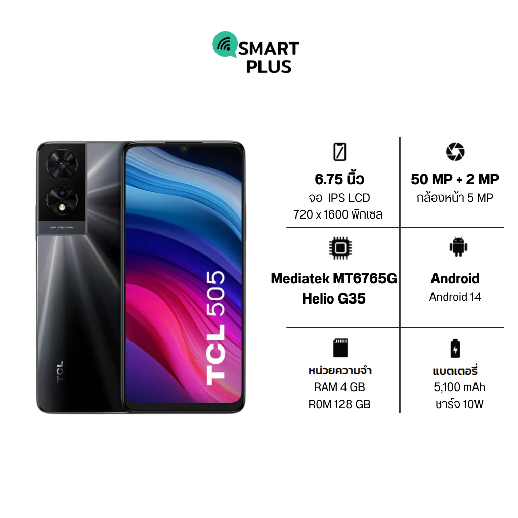 TCL 505 (4/128) [ หน้าจอ6.75นิ้ว แบต 5010 mAh ] (smartplus)