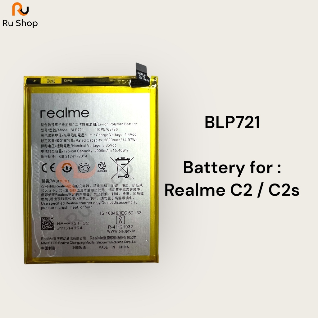 แบตเตอรี่ แท้ Realme C2 / C2s R1941 RMX1941 RMX 1945 BLP721 4000mAh ประกัน 3 เดือน ส่งจากไทย