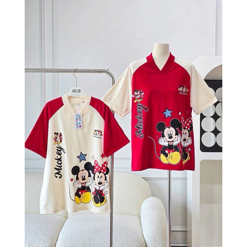 SIS.ON | พร้อมส่ง Oversize เสื้อยืดโอเวอร์ไซส์ คอวี justAchill มิกกี้ & มินนี่