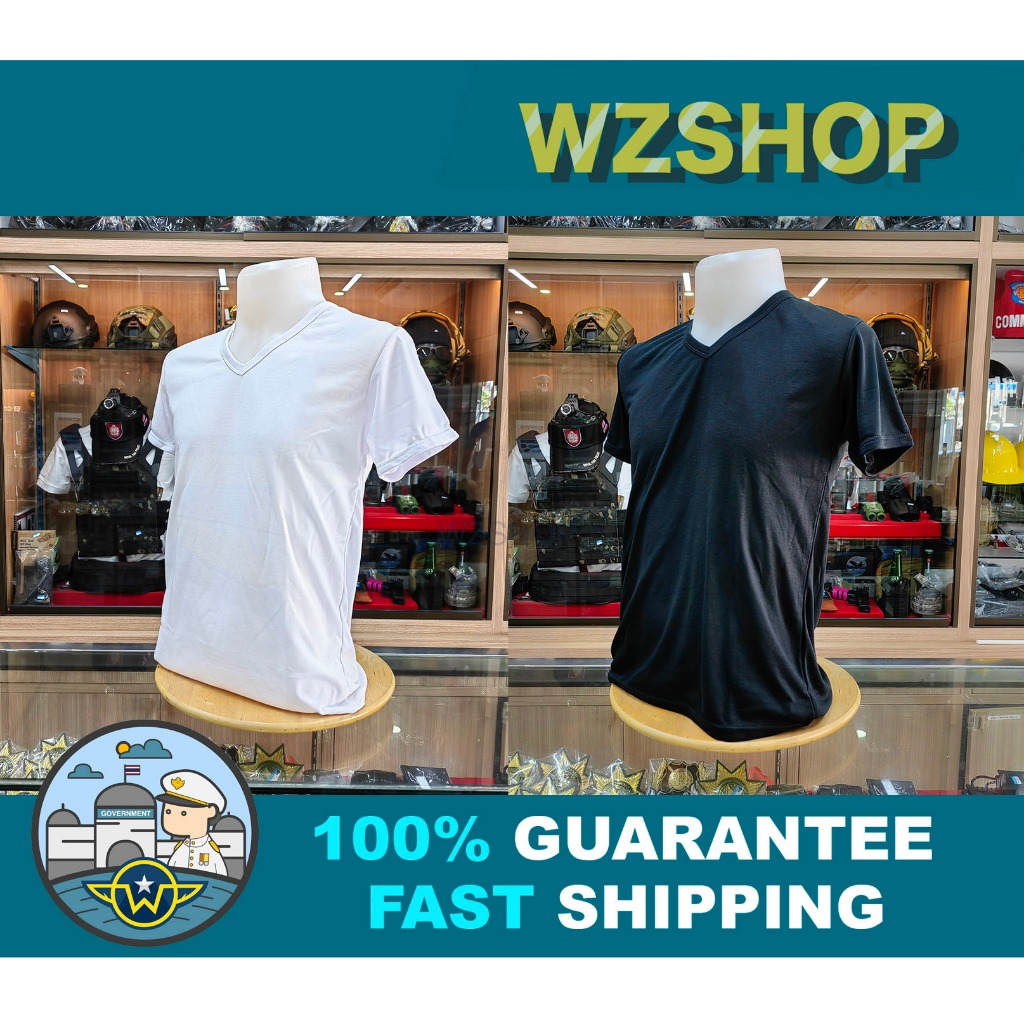 ❇️ เสื้อยืดซับใน เสื้อยืดแขนสั้นคอวี สีดำ/สีขาว มีตรา ตร/ไม่มีตรา ตร ❇️