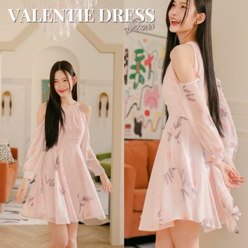 DR0480 LABELLE รุ่น Valentie Dress เดรสหวานละมุน สีชมพูน่ารัก